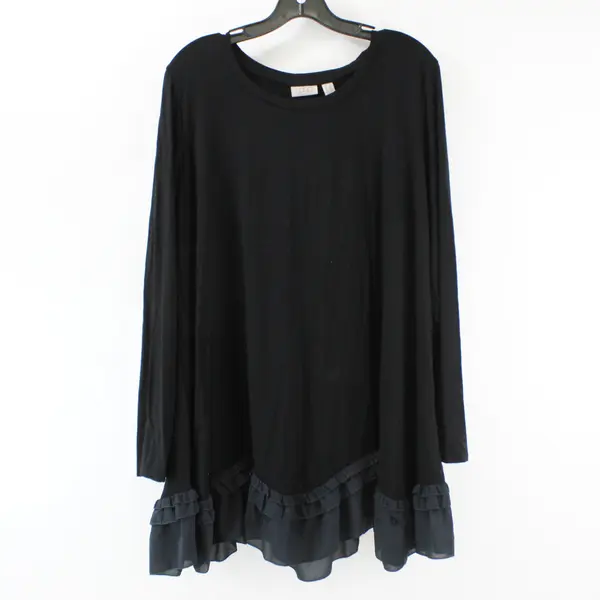 LOGO Lori Goldstein Black Blouse Long Sleeve Ruffle Hemline Plus 2X