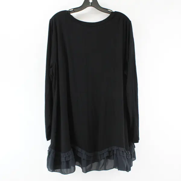 LOGO Lori Goldstein Black Blouse Long Sleeve Ruffle Hemline Plus 2X