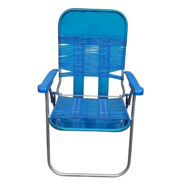 Vintage Blue Webbed Folding Lawn Patio Chair Mid-Century Retro - Flawed