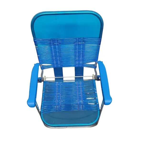 Vintage Blue Webbed Folding Lawn Patio Chair Mid-Century Retro - Flawed