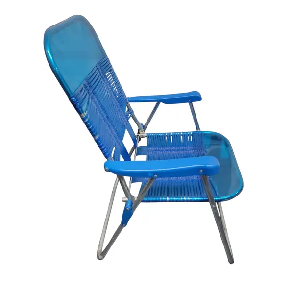 Vintage Blue Webbed Folding Lawn Patio Chair Mid-Century Retro - Flawed
