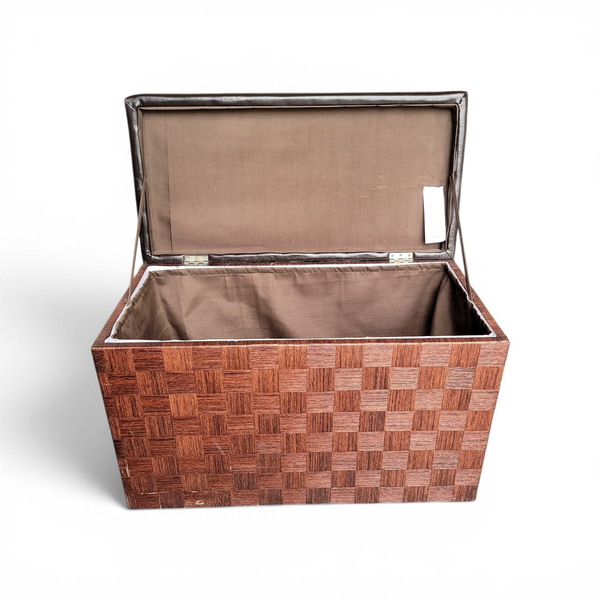 Faux Wicker Storage Ottoman Bench Brown Fabric Lined Basket - Local Pickup Only