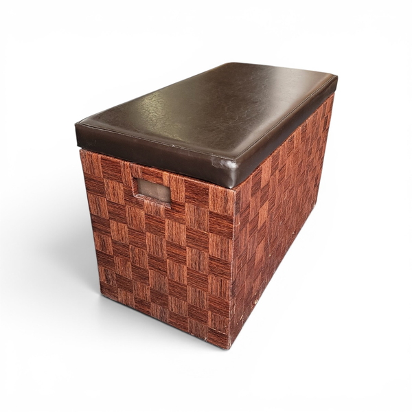 Faux Wicker Storage Ottoman Bench Brown Fabric Lined Basket - Local Pickup Only