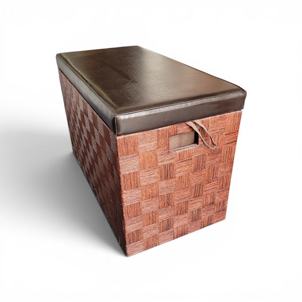 Faux Wicker Storage Ottoman Bench Brown Fabric Lined Basket - Local Pickup Only
