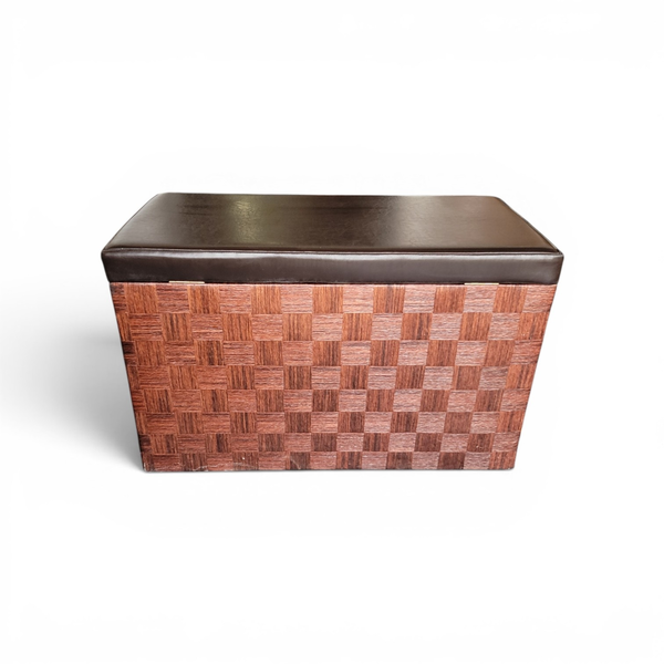 Faux Wicker Storage Ottoman Bench Brown Fabric Lined Basket - Local Pickup Only
