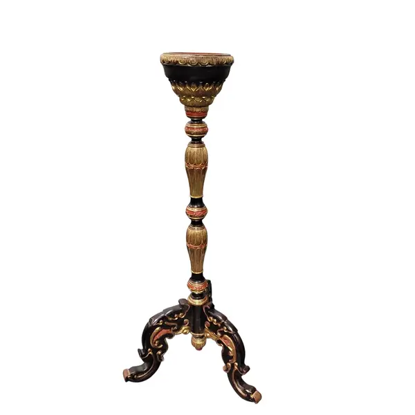 Hand Painted Ornate Wooden Pedestal Plant Stand Candle Holder - Local Pickup