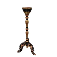 Hand Painted Ornate Wooden Pedestal Plant Stand Candle Holder - Local Pickup