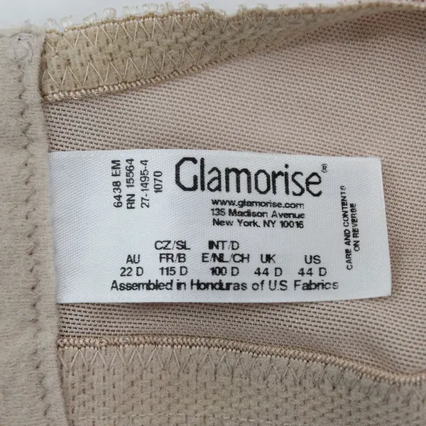 Glamorise Beige Floral Design Unlined Wireless Bra Women's Size 44D