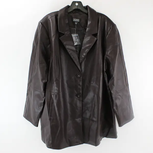 Dennis Basso Dark Brown Regular Luxe Faux Leather Jacket 3X