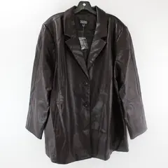 Dennis Basso Dark Brown Regular Luxe Faux Leather Jacket 3X