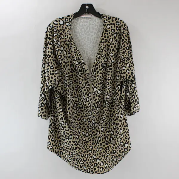Belle by Kim Gravel Womens 2X Leopard Top 3/4 Sleeve