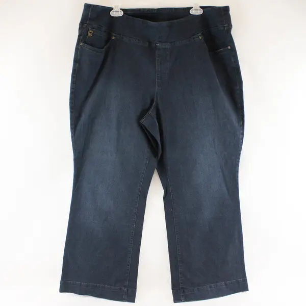 Belle by Kim Gravel Dark Blue Wash Pull-On Straight Leg Jeans Front Seam 22WP