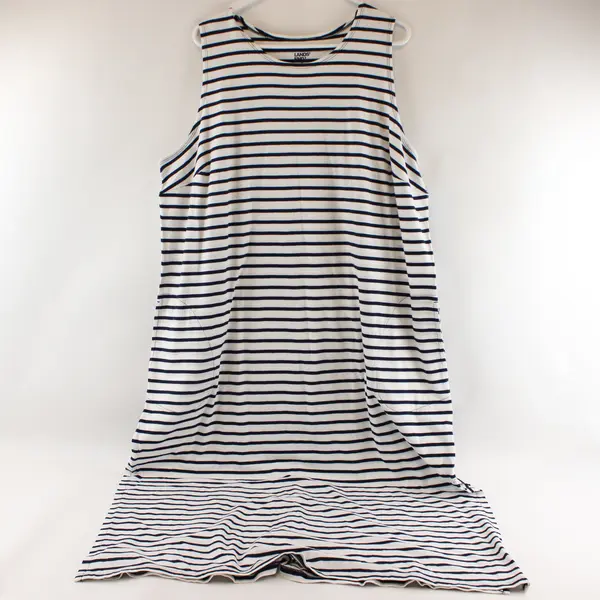Lands' End Womens Plus 2X White Navy Striped Maxi Dress Sleeveless