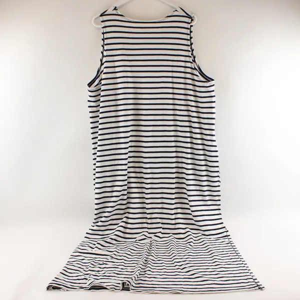 Lands' End Womens Plus 2X White Navy Striped Maxi Dress Sleeveless