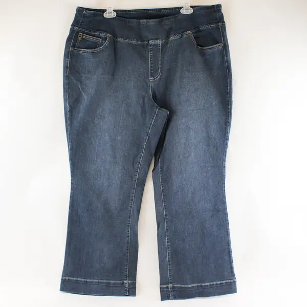 Belle by Kim Gravel Blue Pull-On Wide Leg Jeans Front Seam 22WP