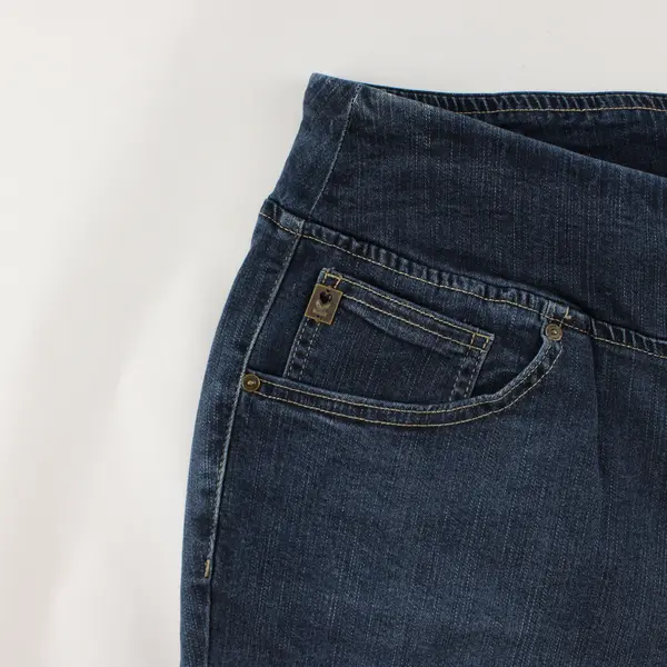 Belle by Kim Gravel Blue Pull-On Wide Leg Jeans Front Seam 22WP