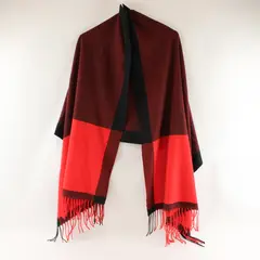 Large Womens Red and Black Color Block Scarf with Fringe
