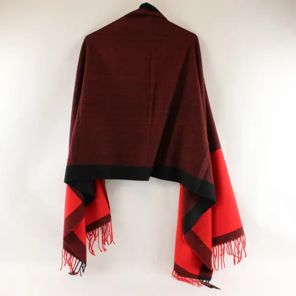 Large Womens Red and Black Color Block Scarf with Fringe