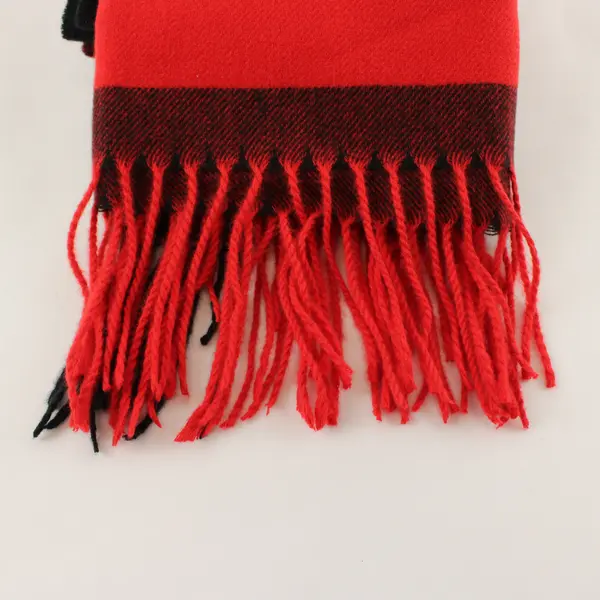 Large Womens Red and Black Color Block Scarf with Fringe