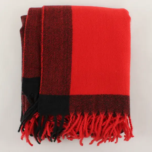 Large Womens Red and Black Color Block Scarf with Fringe