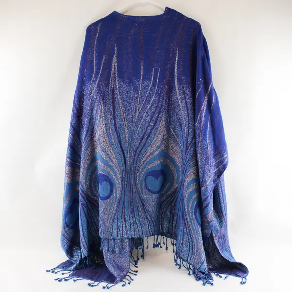 Colleen Lopez 2X/3X Blue Purple Metallic Shawl Wrap Tasseled