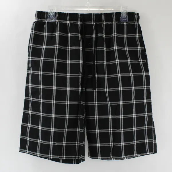 Hanes Men's M Black White Plaid Shorts