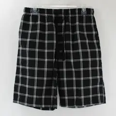 Hanes Men's M Black White Plaid Shorts