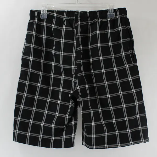 Hanes Men's M Black White Plaid Shorts