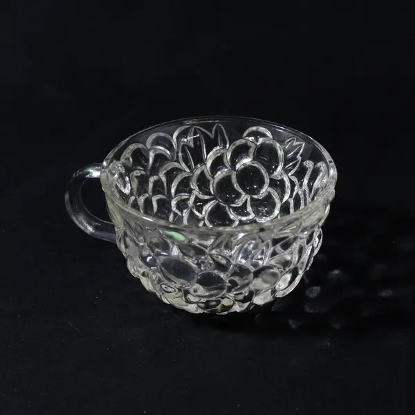 Clear Glass Embossed Floral Pattern Coffee Tea or Punch Cup