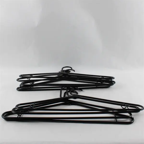 Lot of 10 Black Plastic Clothes Hangers with Strap Hooks
