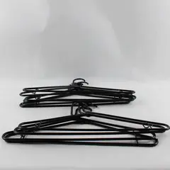 Lot of 10 Black Plastic Clothes Hangers with Strap Hooks