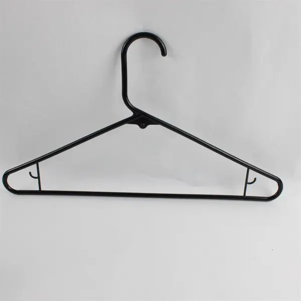 Lot of 10 Black Plastic Clothes Hangers with Strap Hooks