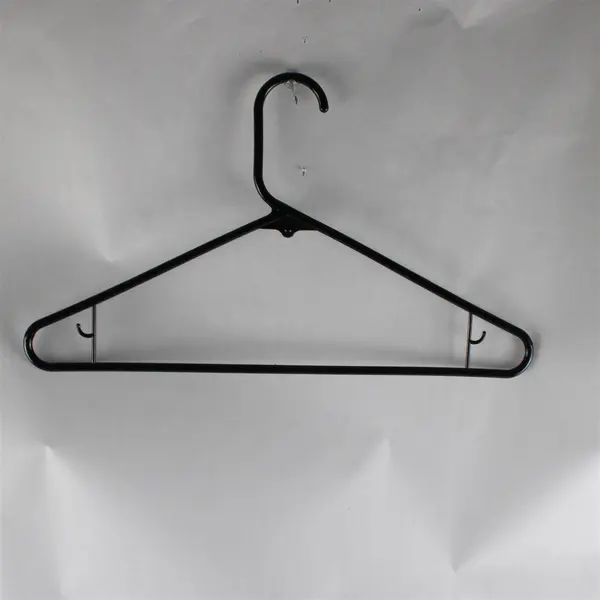 Lot of 10 Black Plastic Clothes Hangers with Strap Hooks