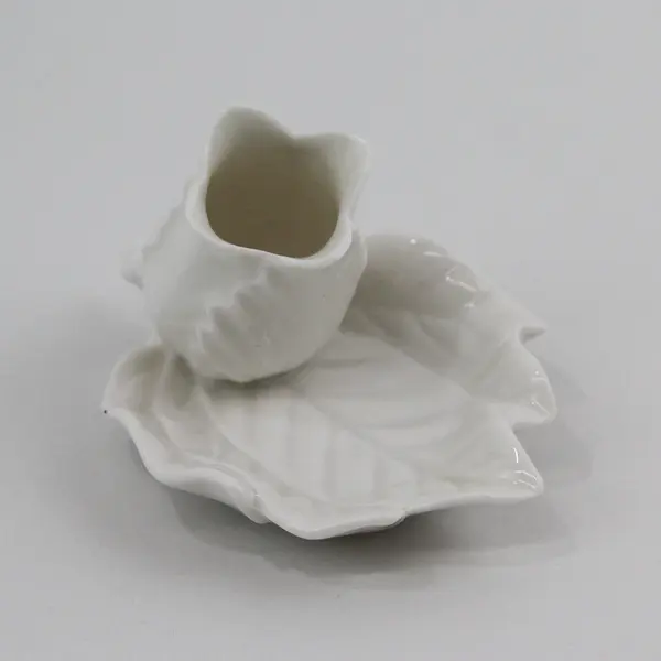 Vtg White Porcelain Rose Bud And Leaf Toothpick Holder