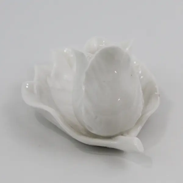 Vtg White Porcelain Rose Bud And Leaf Toothpick Holder