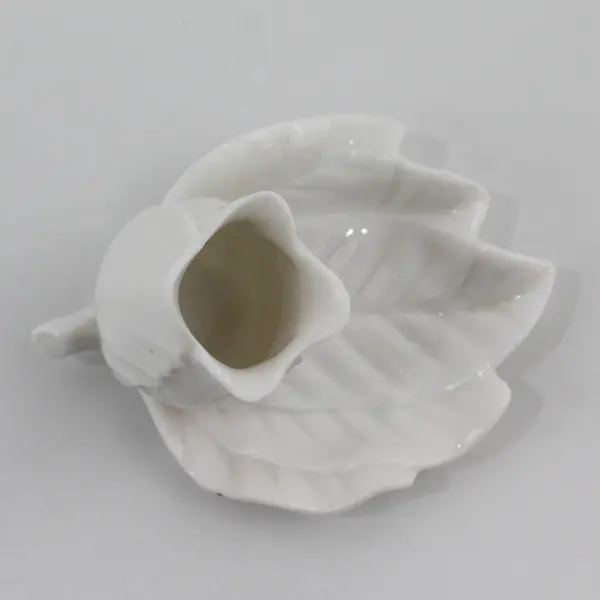 Vtg White Porcelain Rose Bud And Leaf Toothpick Holder
