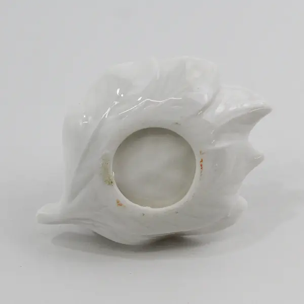 Vtg White Porcelain Rose Bud And Leaf Toothpick Holder