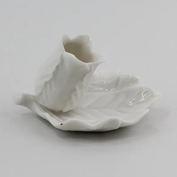 Vtg White Porcelain Rose Bud And Leaf Toothpick Holder