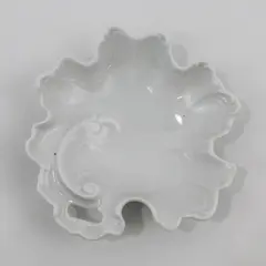 Vintage White Porcelain Leaf Shaped Bowl Trinket Dish 