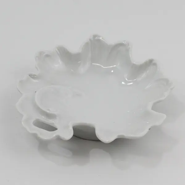Vintage White Porcelain Leaf Shaped Bowl Trinket Dish 