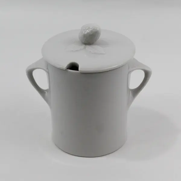 EM Japan White Ceramic Strawberry Finial Lid Jar Jam Jelly Sugar
