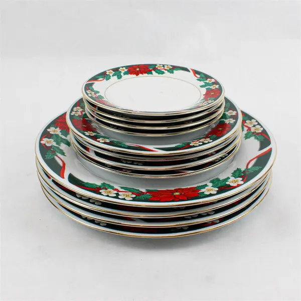 Tienshan Deck the Halls 16 Pc Dinner Set Service for 4 Plates Cups Saucers