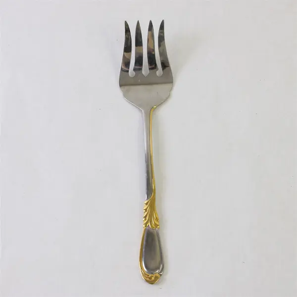 18/8 Stainless Solid Meat Serving Fork in the Pattern Linda Gold by Retroneu