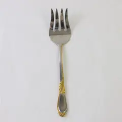 18/8 Stainless Solid Meat Serving Fork in the Pattern Linda Gold by Retroneu