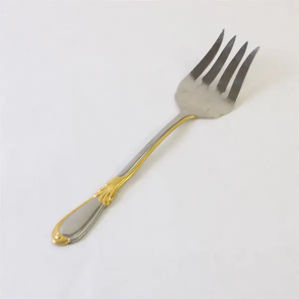 18/8 Stainless Solid Meat Serving Fork in the Pattern Linda Gold by Retroneu