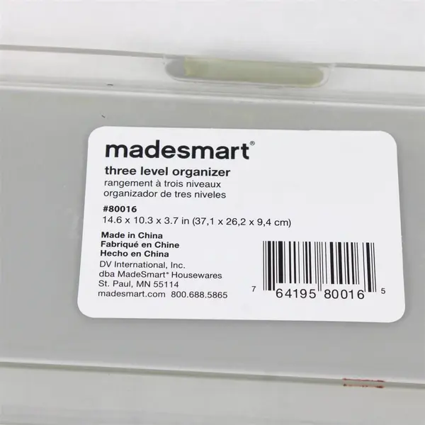 Madesmart 80016 Three Level Kitchen Shelf Organizer Clear Gray Silicone Pads