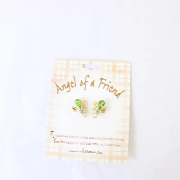 Roman Inc Angel of a Friend 2-Pin Set Green Stone NWT