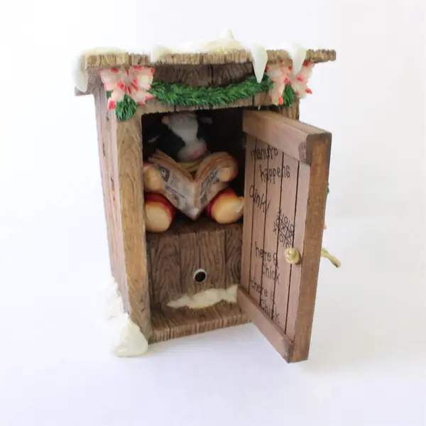Enesco Mary Mary Had A Farm Cow Christmas Outhouse Musical Resin Figurine NIB