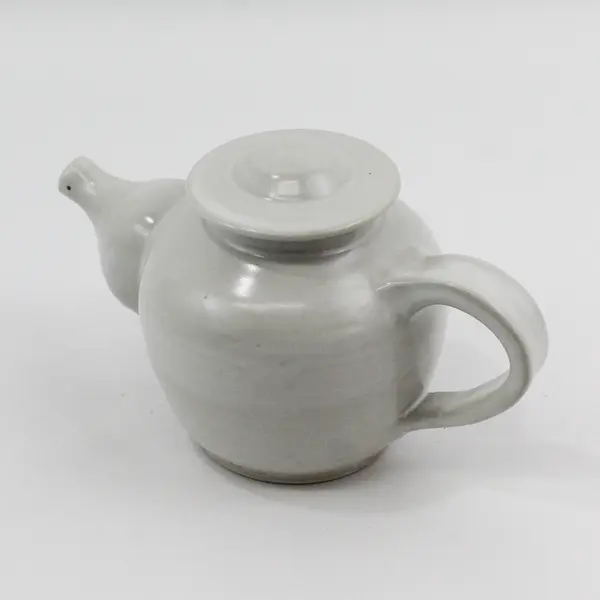 Signed Handmade Small Light Gray Ceramic Teapot 4.5"
