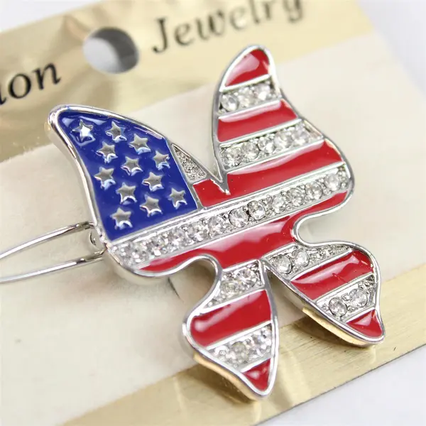 Lot of 2 USA Flag Butterfly Hair Barrettes Fashion Jewelry Pre-Owned